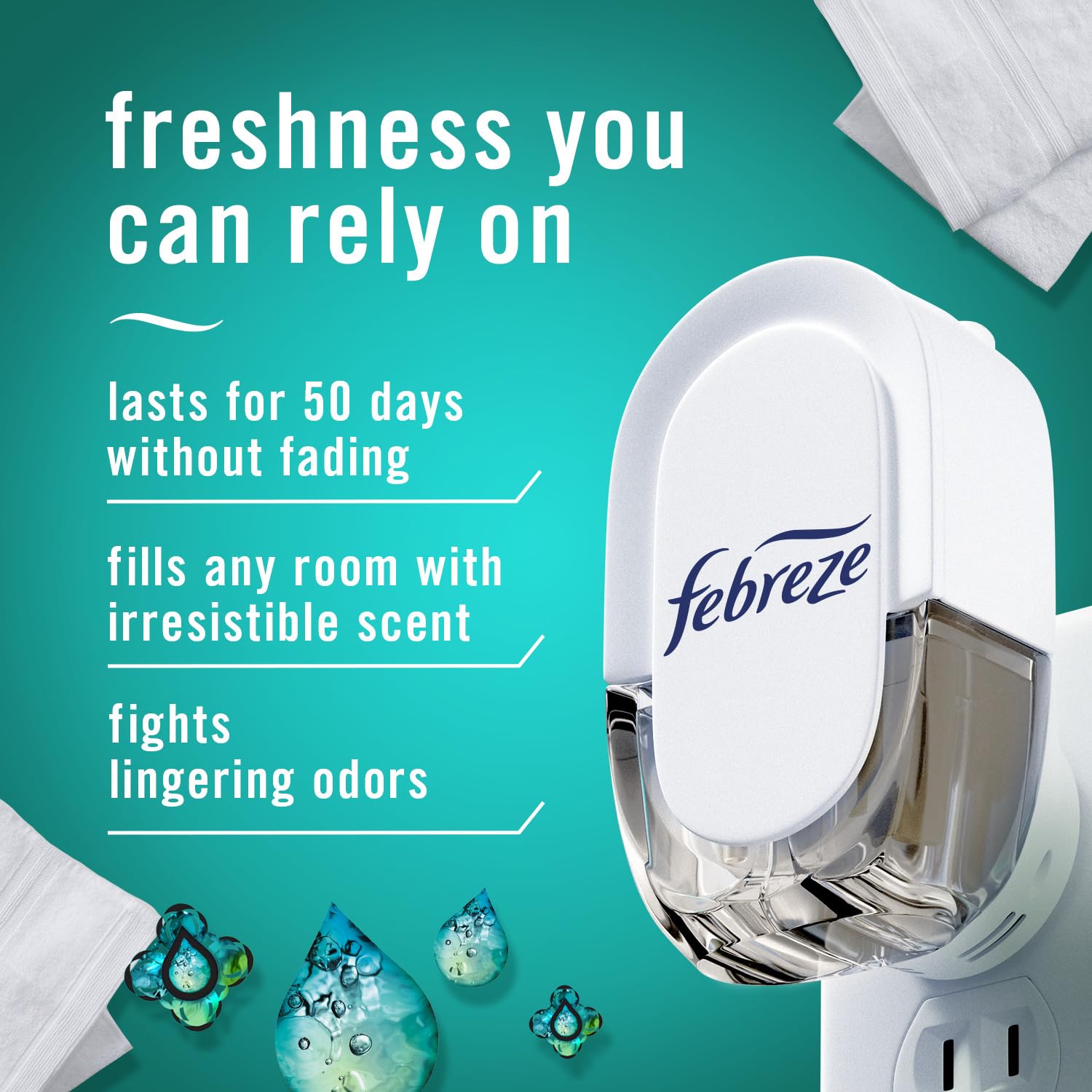 Febreze Plug-in Air Freshener, Odor-Fighting Scented Oil Refill, Air Fresheners for Home, Bathroom and Kitchen, Long Lasting, Unstopables Fresh Scent