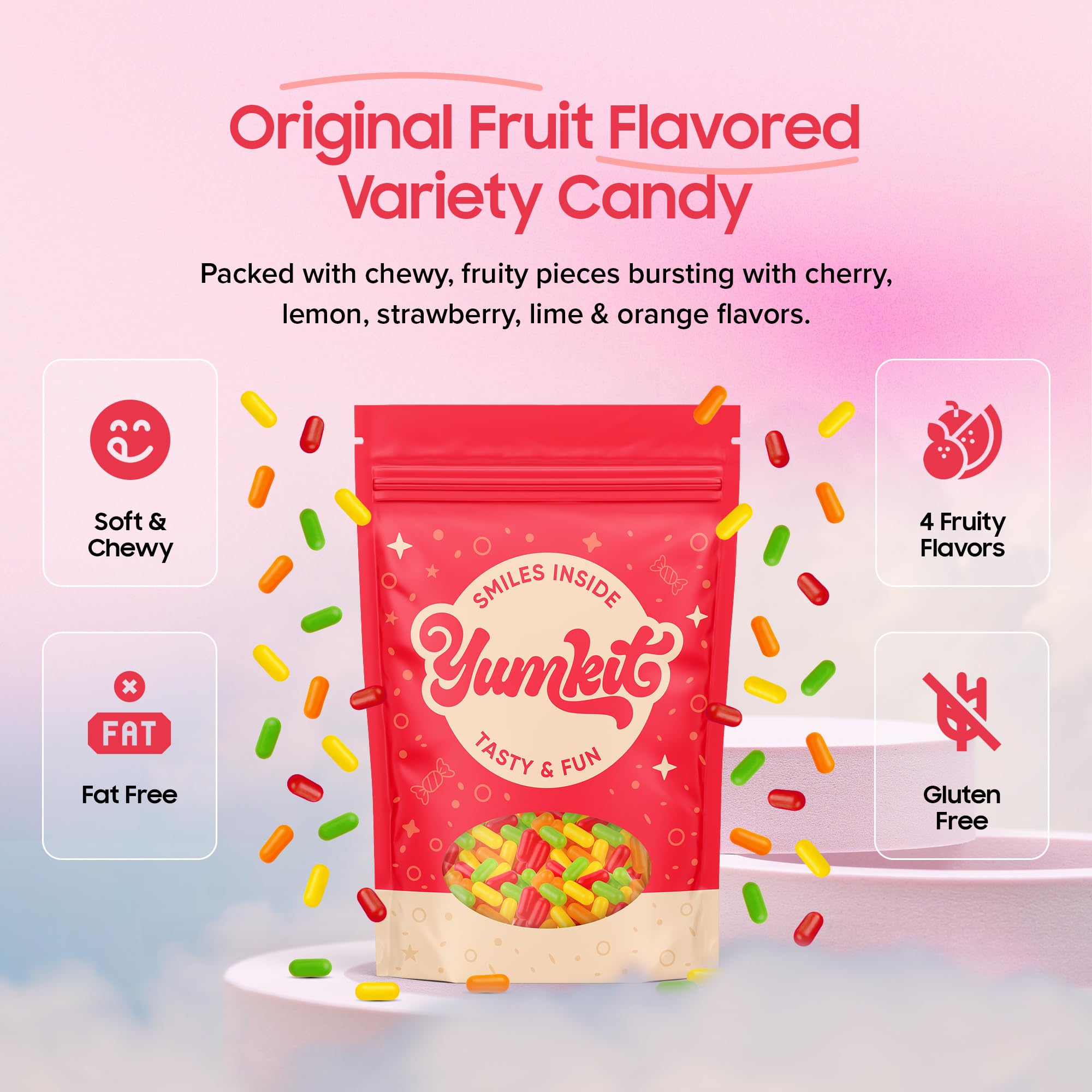 Mike and Ike Candy - 2 lbs Bulk Pack | Assorted Chewy Fruit Candy Bulk | Orange, Cherry, Strawberry, Lemon & Lime Flavor | Big Bag of Sweet Treats
