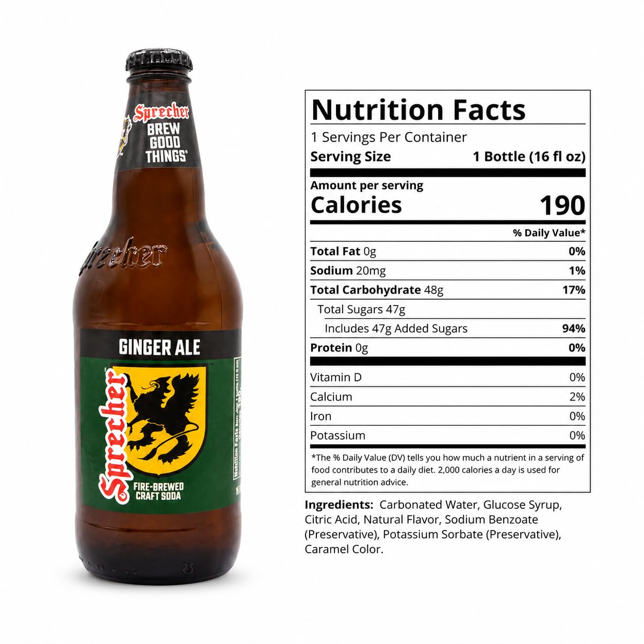 Sprecher Ginger Ale in 16 fl oz Glass Bottles (24 Pack), Fire Brewed Craft Glinger Soda with Real Honey, Crisp Natural Ginger Flavor, Naturally