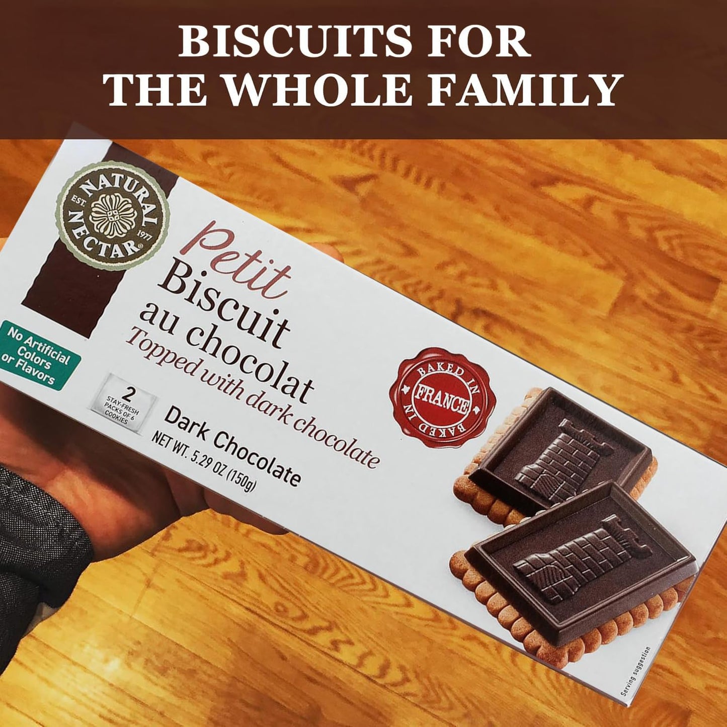 Natural Nectar Petit Biscuit Dark Chocolate 5.29 oz - Crisp European-Style Biscuits with Rich Dark Chocolate; Snack Cookies for Coffee, Tea & Dessert