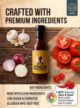 African BBQ Sauce - Bold, Smoky & Spicy Barbecue Sauce | Low Sugar BBQ Sauce, Marinade & Glaze for Chicken, Ribs, Wings, Steak & Seafood | Peri-Peri