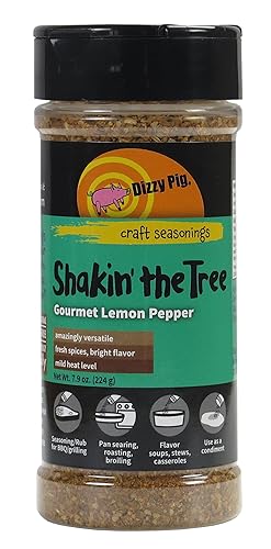 Dizzy Pig Shakin' the Tree Gourmet Lemon Pepper Seasoning Rub (8oz Shaker) - Seasons 30+lbs of Food - Hand Made in the USA - MSG Free, Gluten Free