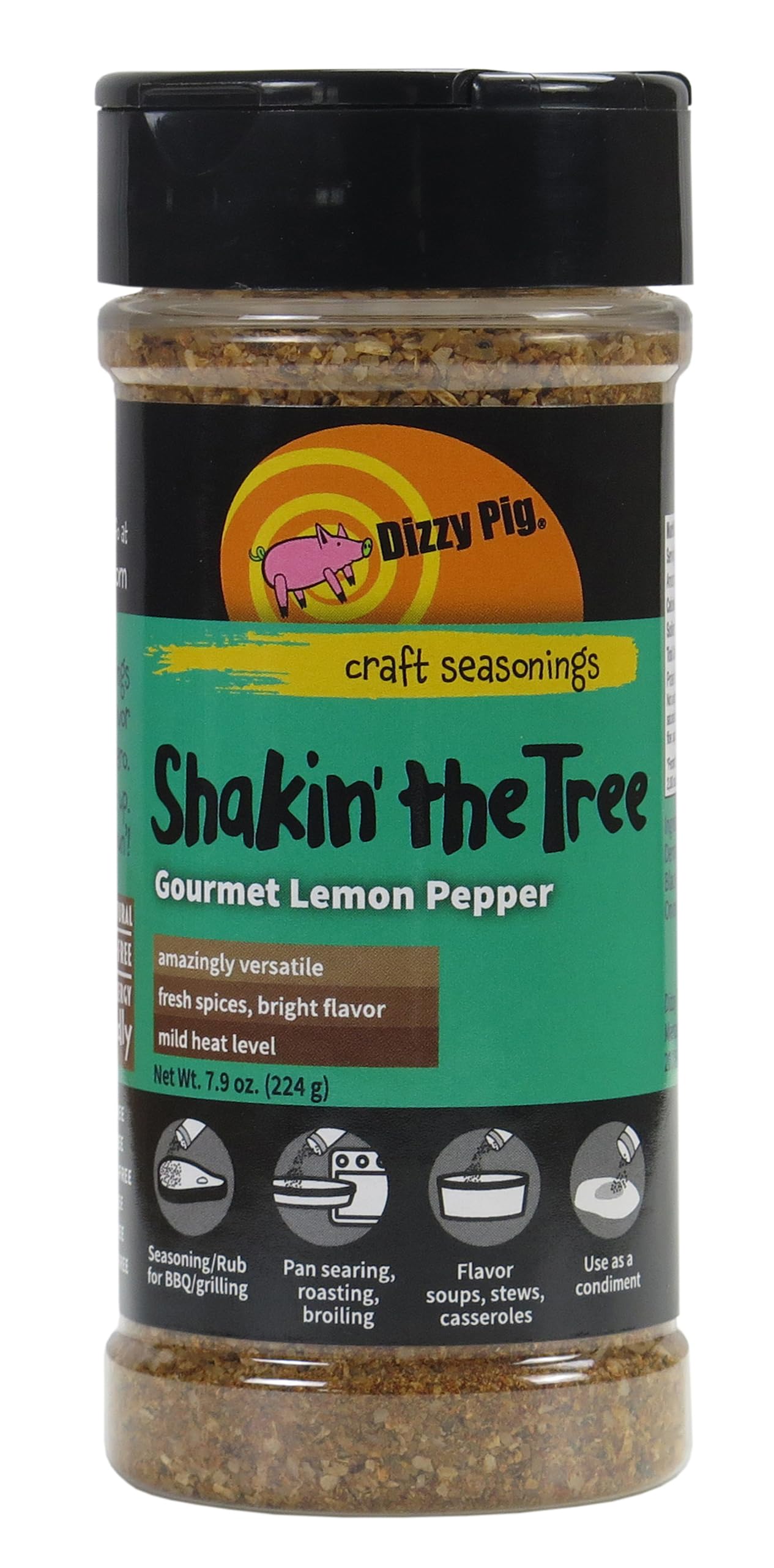 Dizzy Pig Shakin' the Tree Gourmet Lemon Pepper Seasoning Rub (8oz Shaker) - Seasons 30+lbs of Food - Hand Made in the USA - MSG Free, Gluten Free