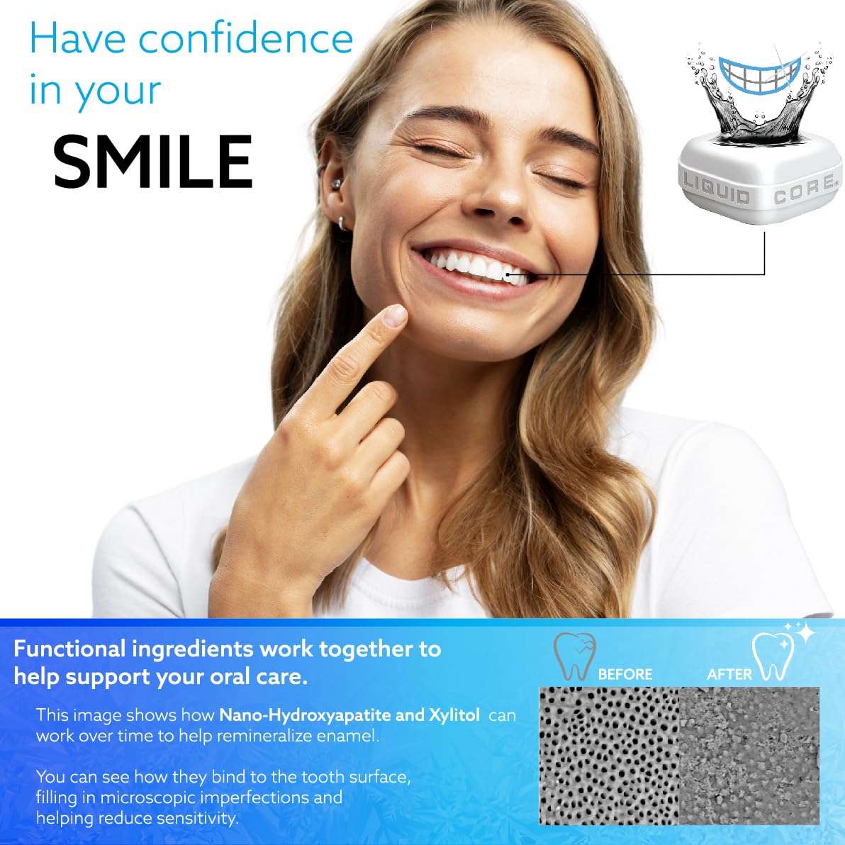 Liquid Core Smile Activated Charcoal Gum with MCT Oil, Hydroxyapatite, and Xylitol - Teeth Cleaning Gum, Icy Mint Sugar-Free Gum (15 Pack)