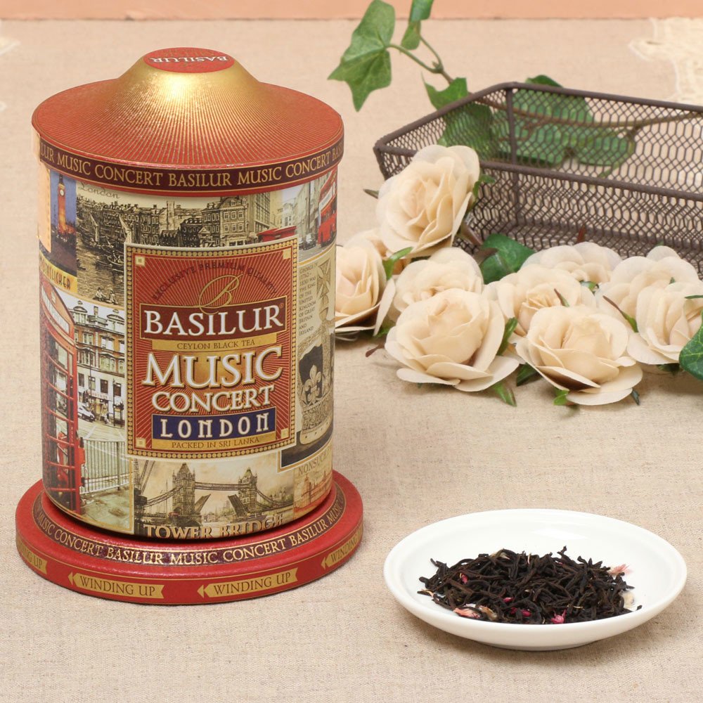 Basilur | London Music Tin | Music Concert Collection | Pure Ceylon Black Tea with amaranth, cornflower, bergamot and chocolate | Metal Caddy | 20