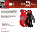 MCR Safety 952M HyperFit Mechanics Work Gloves, Synthetic Leather Palm Reflective Logo on Super