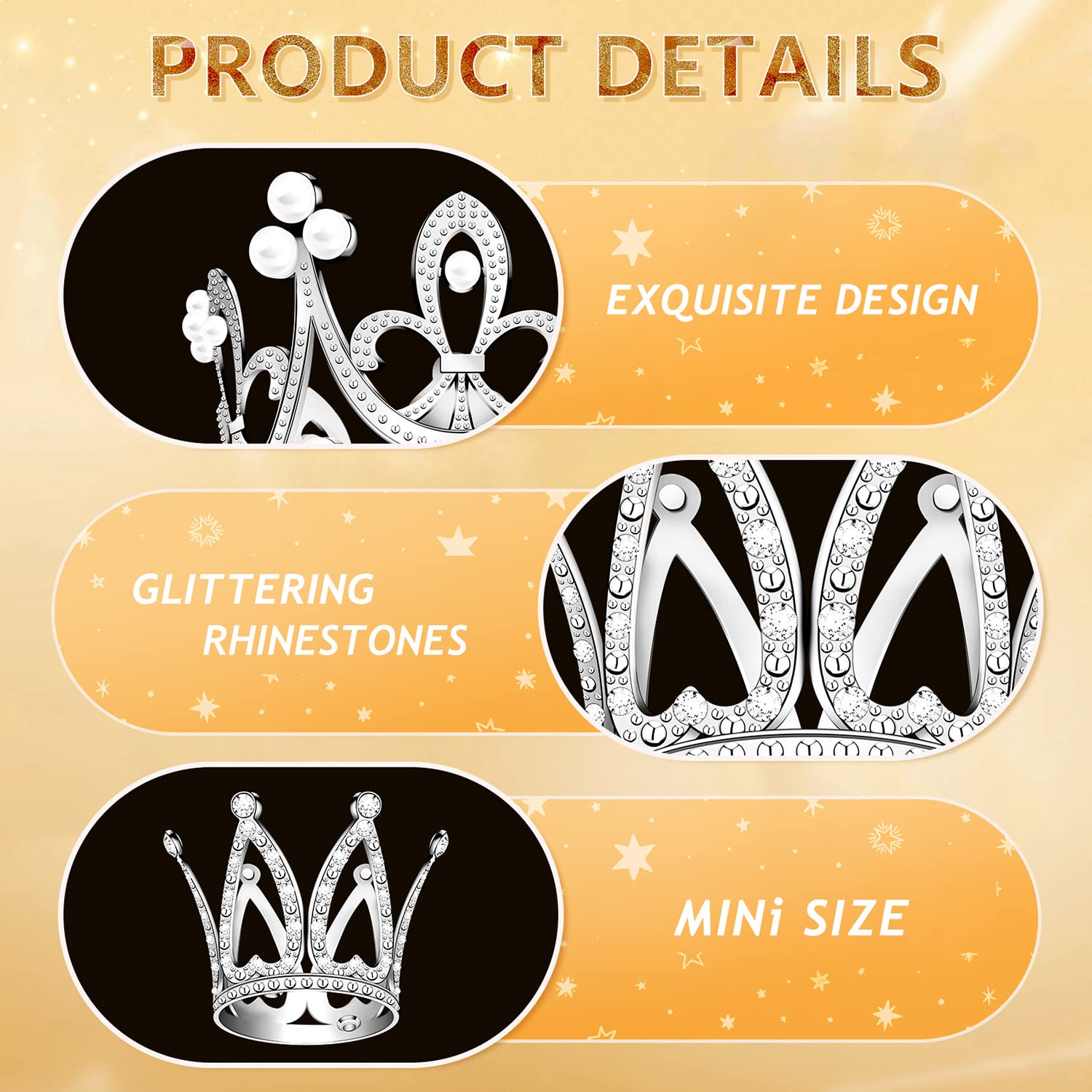 15Pcs Crown Cake Topper, Silver Mini Crowns, Small Crystal Pearl Cupcake Toppers for Flower Arrangements Cupcake Baby Shower Birthday Party Wedding