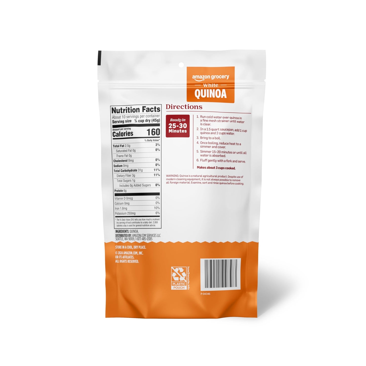 Amazon Grocery, White Quinoa, 16 Oz
