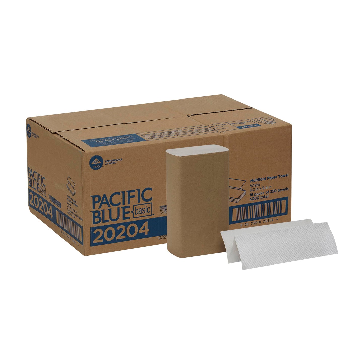 Pacific Blue Basic Multifold Paper Towels by GP PRO (Georgia-Pacific), White, 20204, 250 Towels Per Pack, 16 Packs Per Case, (Case of 16 Packs, 250