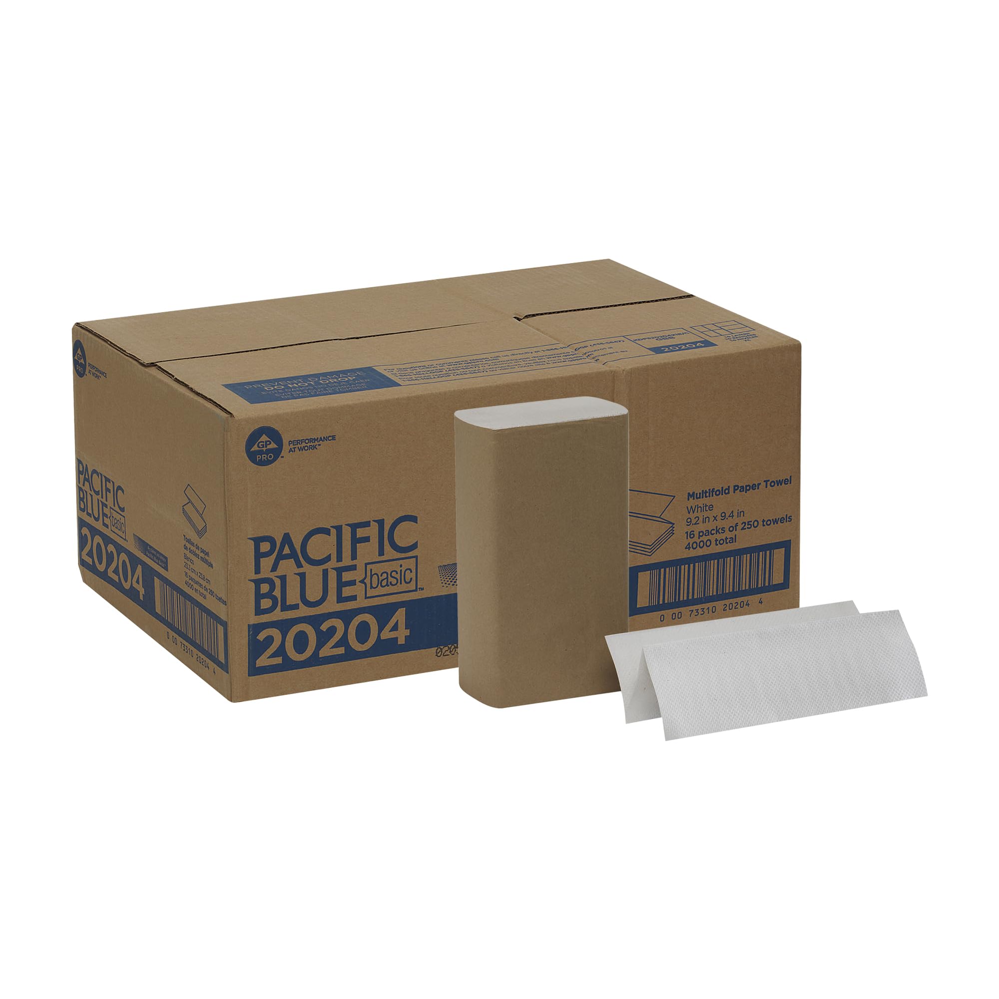 Pacific Blue Basic Multifold Paper Towels by GP PRO (Georgia-Pacific), White, 20204, 250 Towels Per Pack, 16 Packs Per Case, (Case of 16 Packs, 250