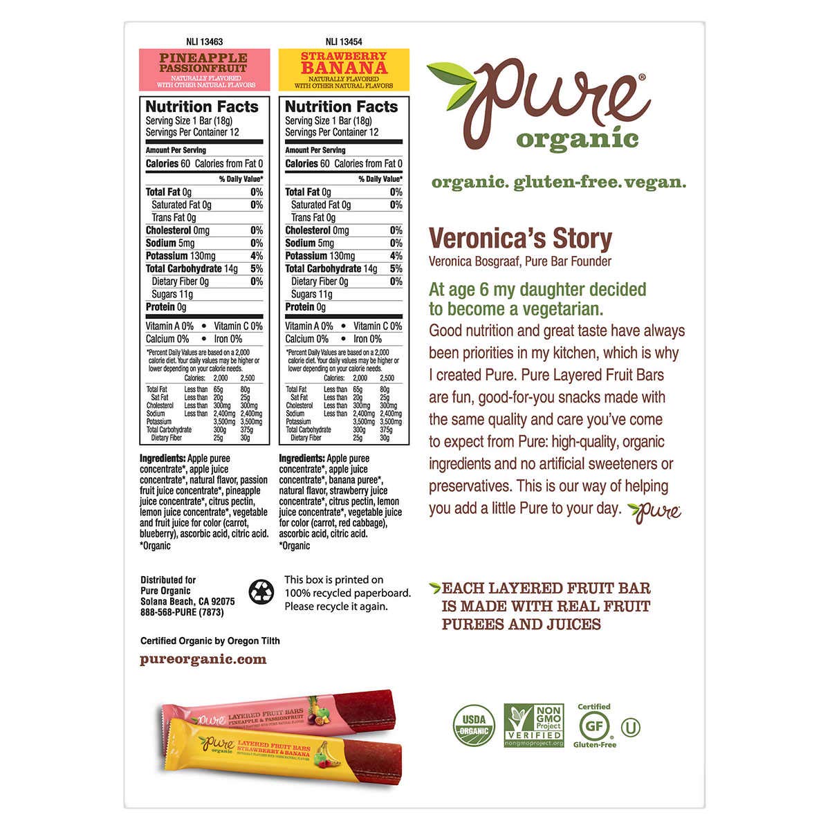 Pure Organic Layered Fruit bar Variety Package, 12 - Pineapple Passionfruit & 12 - Strawberry Banana 0.63 oz (Pack of 24)