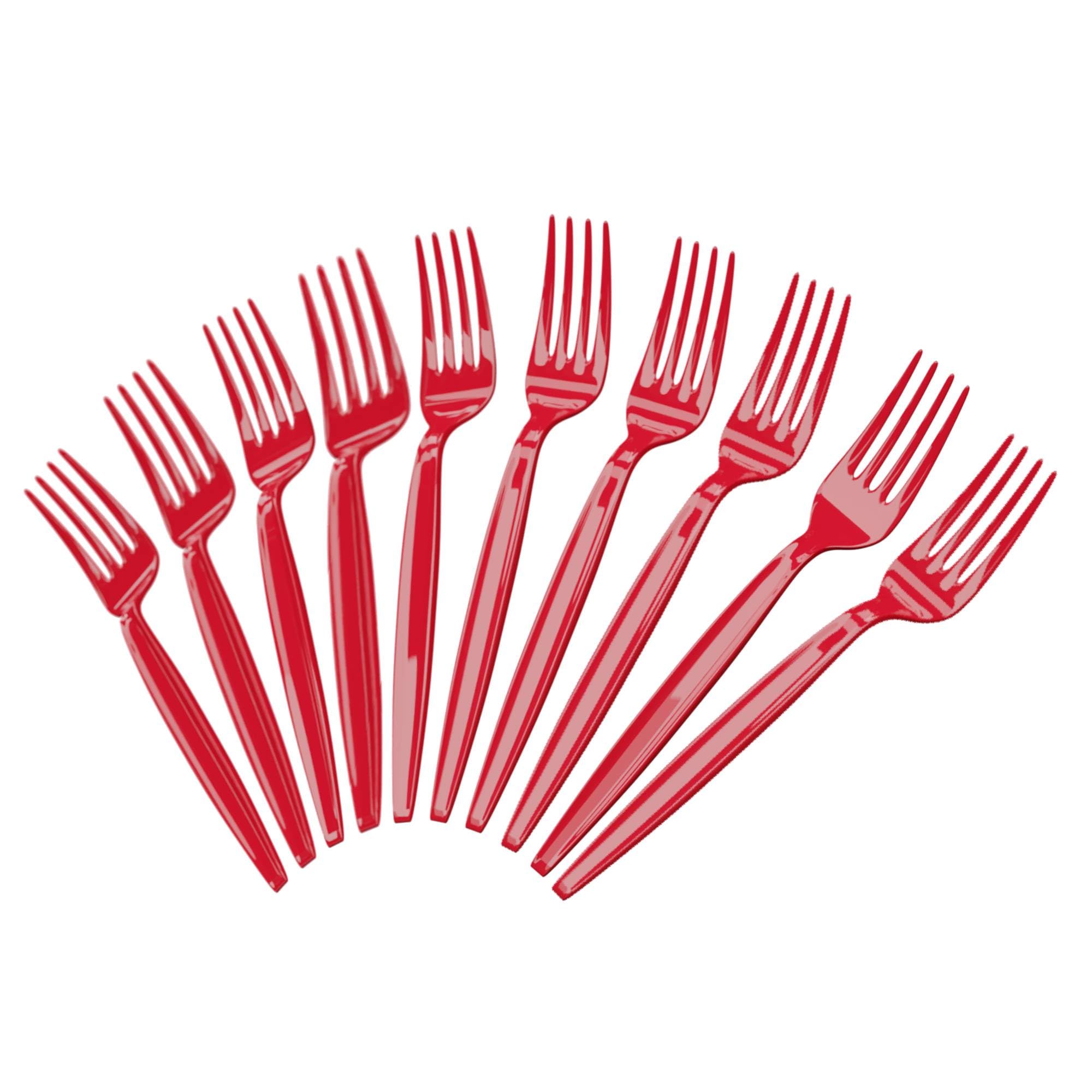 Blue Orchards Red Plastic Forks (24 Pack) - Vibrant Red Disposable Party Forks, Lightweight Durable Plastic Cutlery for Birthday, Halloween