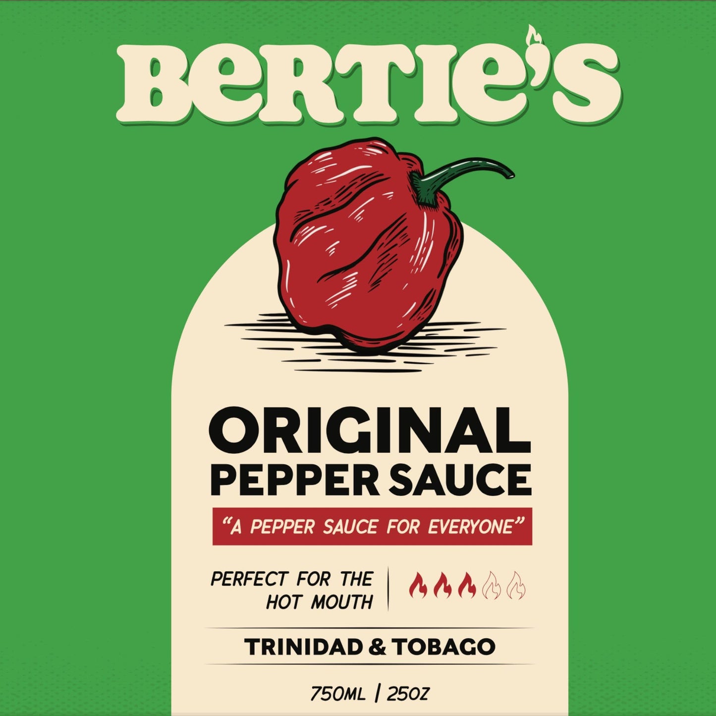 Bertie's Original Pepper Sauce (26 Oz/750ml) | Great Flavour And Heat | Made With Fresh Trinidad Moruga Red And Scotch Bonnet Yellow Peppers | Tastes