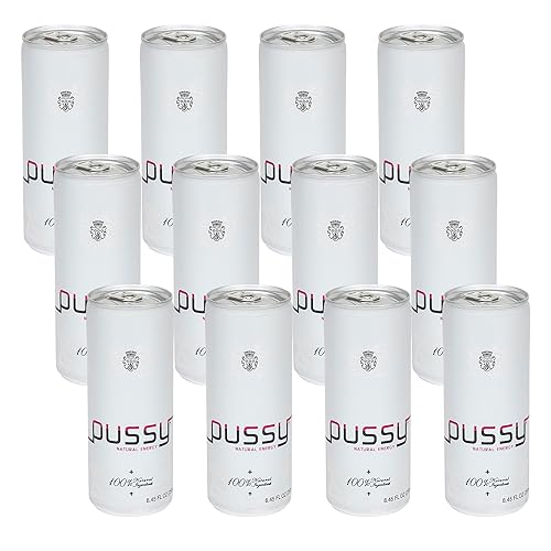 Pussy's Natural Energy Drink - Carbonated Energy Drinks Pack of 12-250ml - All Natural Caffeine Drinks - ILIOS Packaging.
