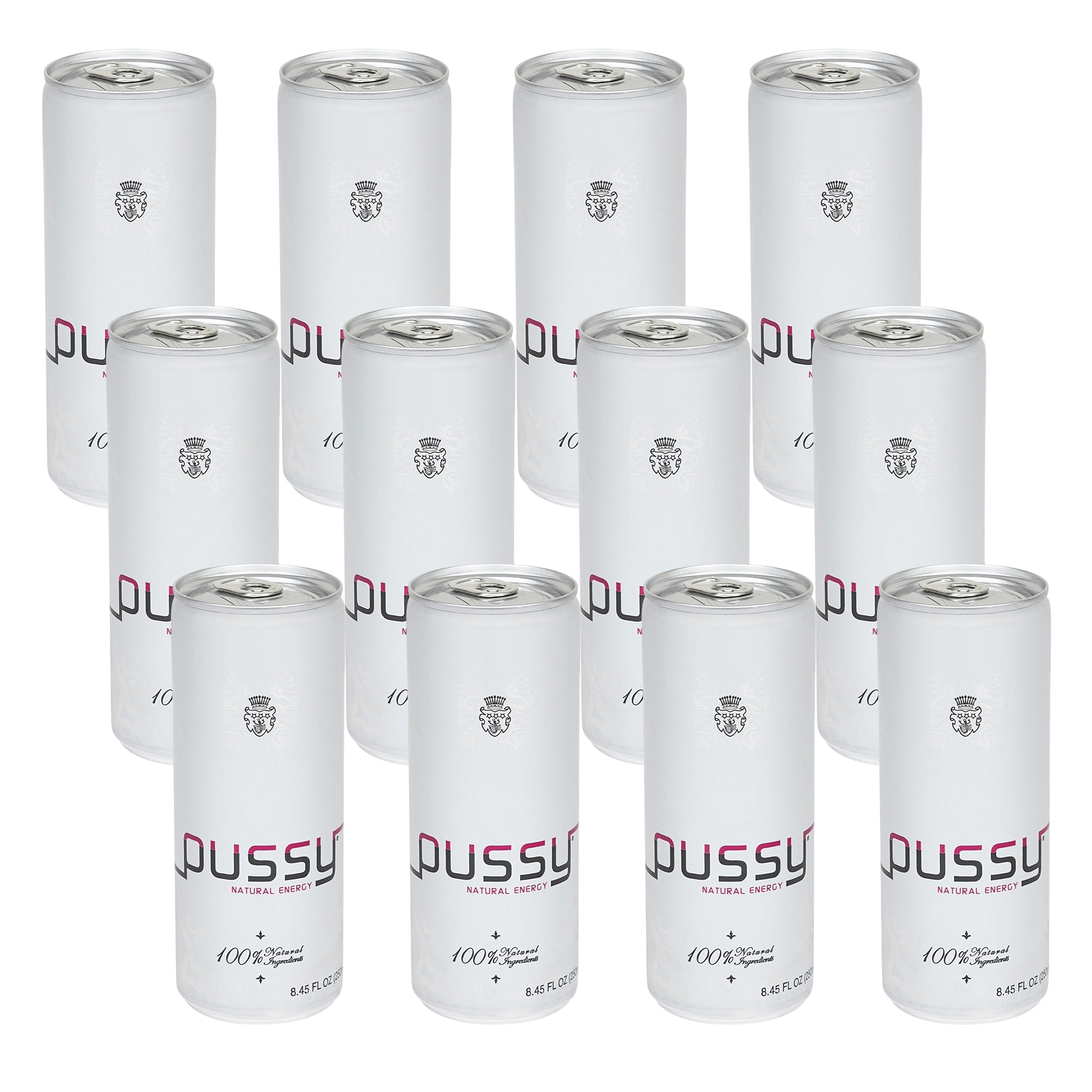 Pussy's Natural Energy Drink - Carbonated Energy Drinks Pack of 12-250ml - All Natural Caffeine Drinks - ILIOS Packaging.