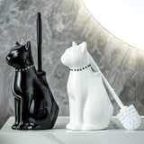 Cat Toilet Brush Holder - Ceramic Whimsical Feline Design with Wide-Mouth Storage, Black Toilet Bowl Brush and Holder Set Cute for Bathroom Ground