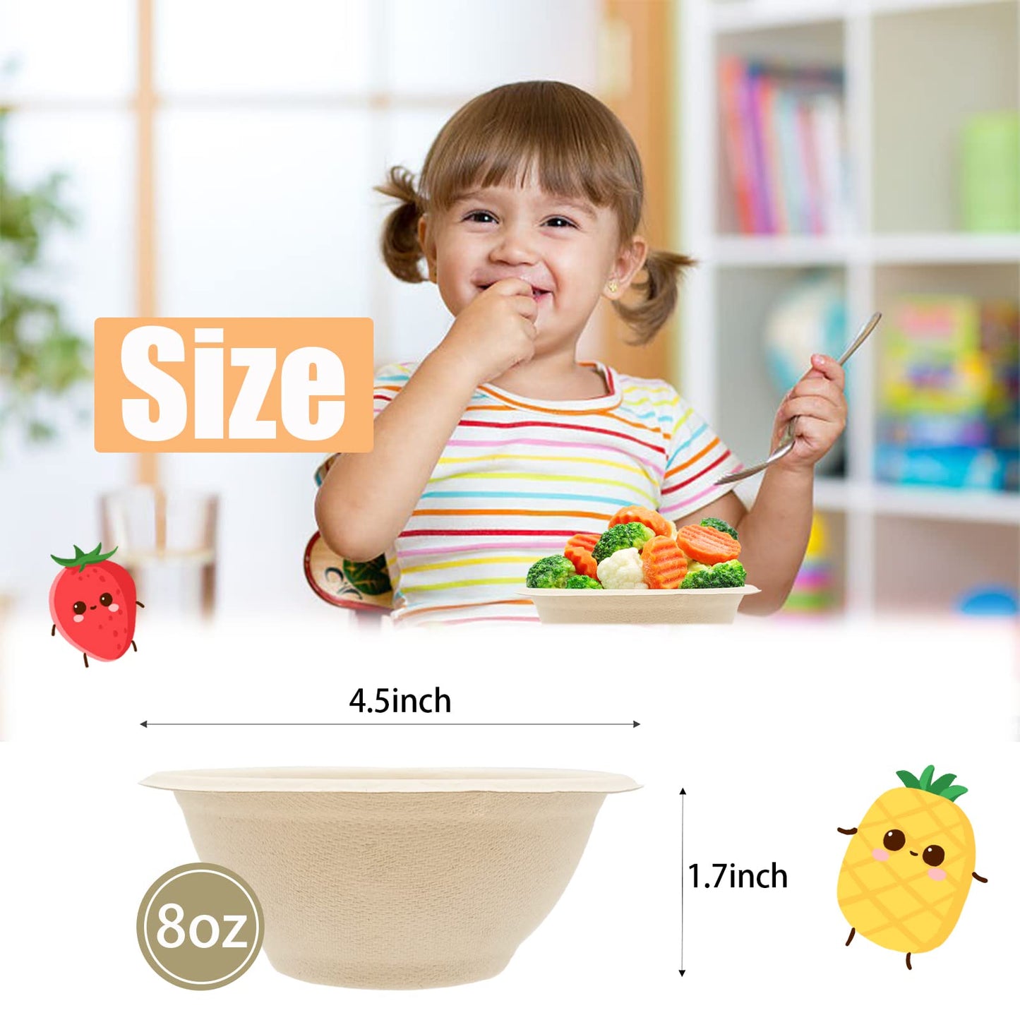 100 Pack 8oz Compostable Paper Bowls,Heavy-Duty Disposable Natural Bagasse Bowls,Biodegradable Soup Bowls,Eco-Friendly,Heat Resistant,for Ice