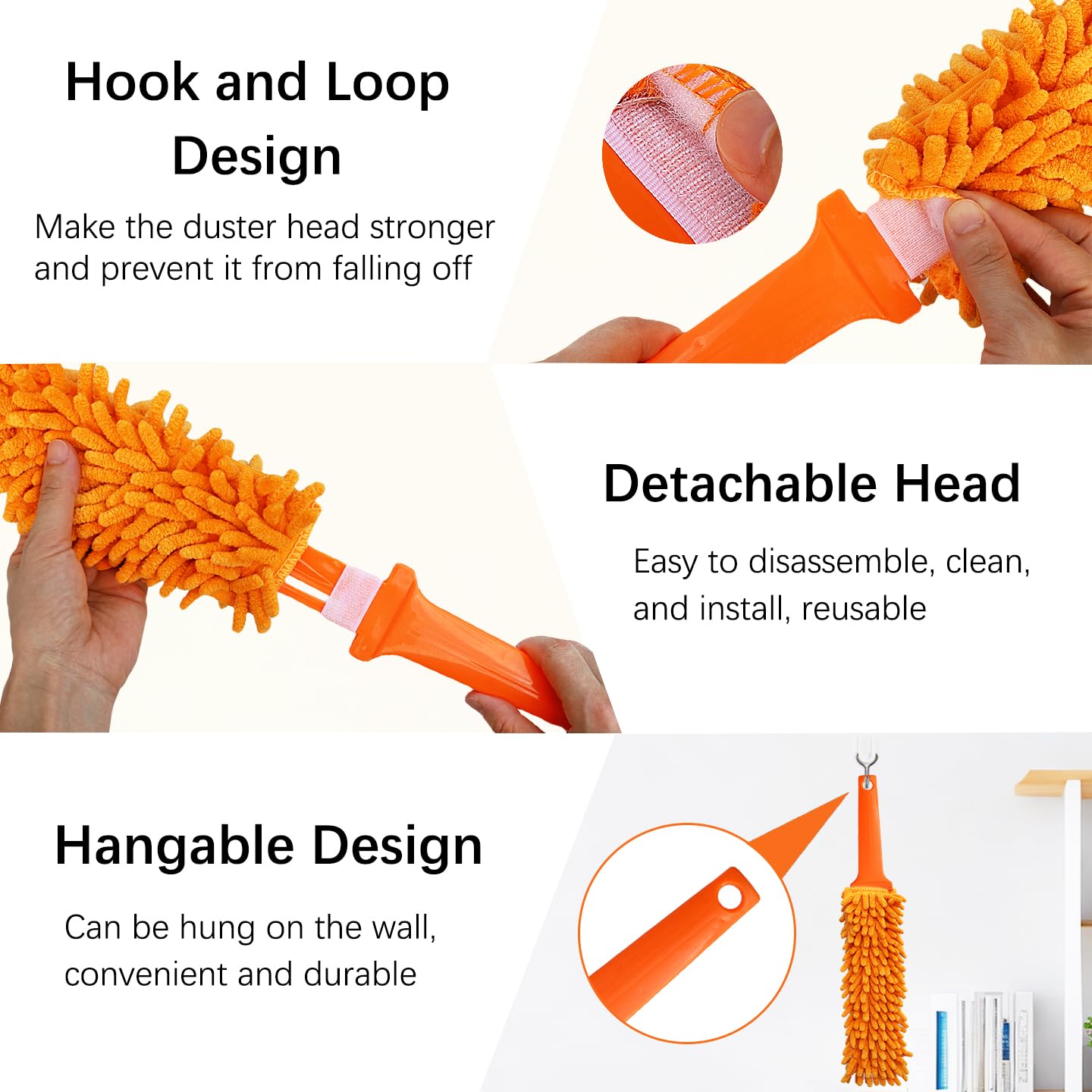 3 Pcs Professional Gap Cleaning Duster Sets, 1 Pcs 100 inch Retractable Gap Duster and 2 Pcs 15 inch Gap Cleaning Dusters, Microfiber Dusters