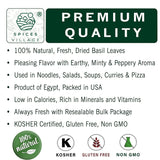 SPICES VILLAGE Dried Basil (2.3 oz), Basil Spice, All Natural Fresh Leaves, Pure Mediterranean Seasoning - Kosher Certified, Gluten Free, Non GMO