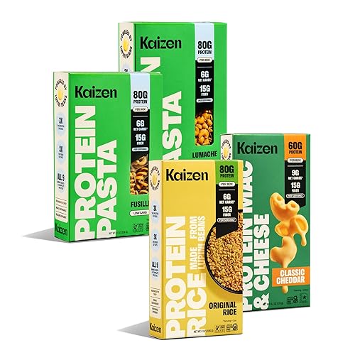 Kaizen Protein Pasta & Rice Variety Pack - Low Carb, High Protein Sampler with Fusilli, Lumache, Rice, Mac & Cheese - Gluten-Free, Keto-Friendly