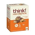 think! Protein Bars, High Protein Snacks, Gluten Free, Kosher Friendly, Creamy Peanut Butter, Nutrition Bars, 2.1 Oz per Bar, 12 Count (Packaging May