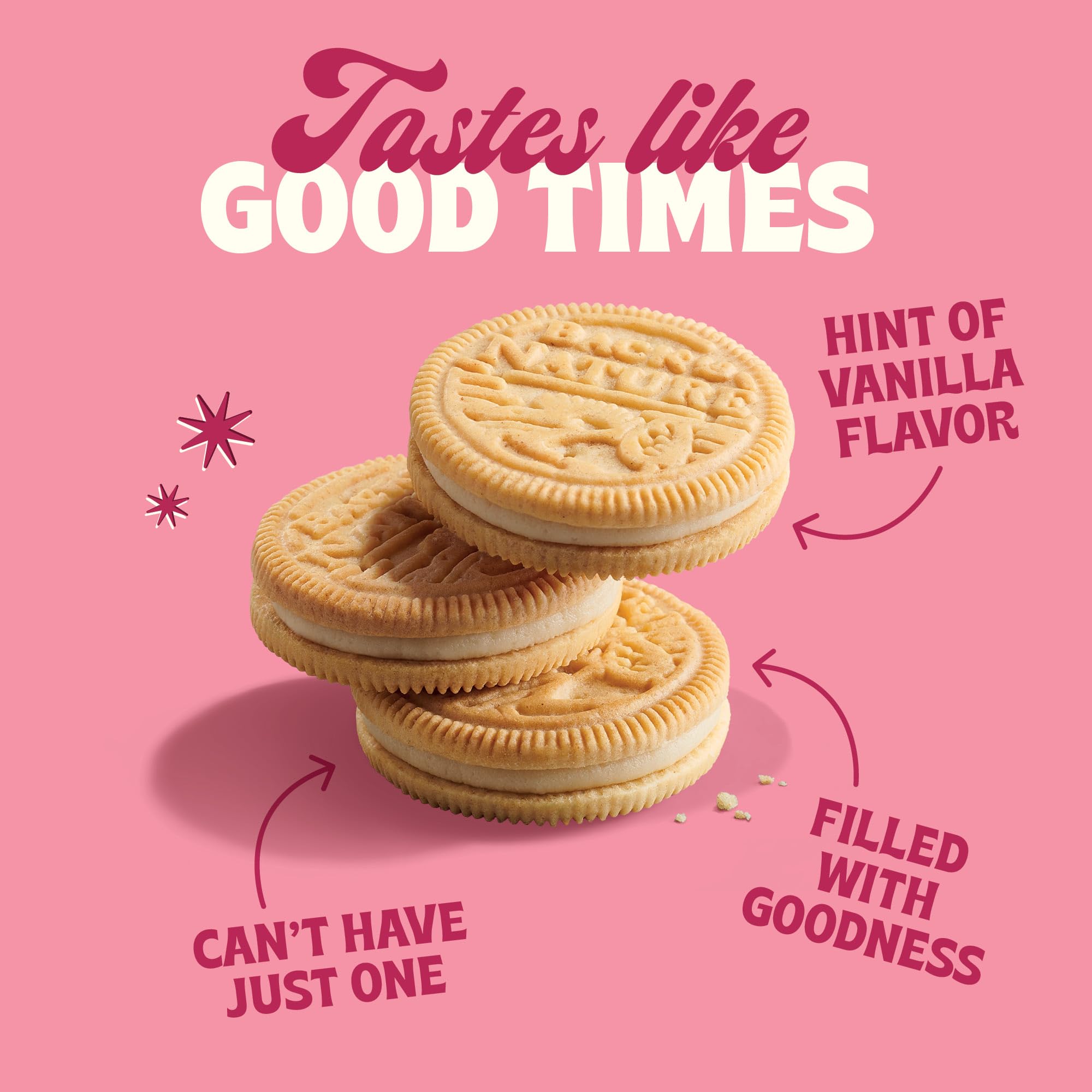 Back to Nature Golden Vanilla Creme Sandwich Cookies, Plant Based, Non-GMO, Plant-Based, Made with Wheat Flour, Snack Happy 8.25 oz Box