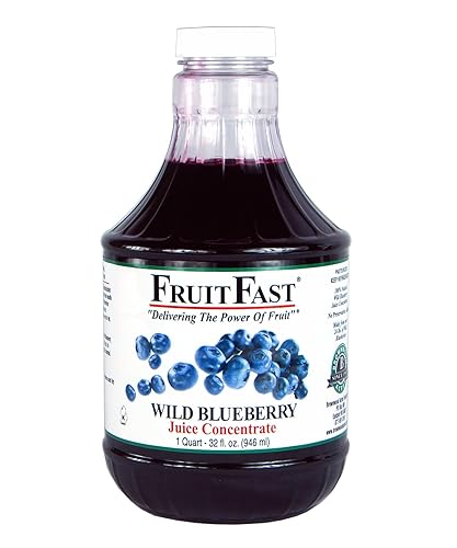Wild Blueberry Juice Concentrate by FruitFast - (32 FL OZ) Unsweetened, 65 Brix Pure Concentrated Blueberry Juice - 100% Dark Wild Blueberry Extract