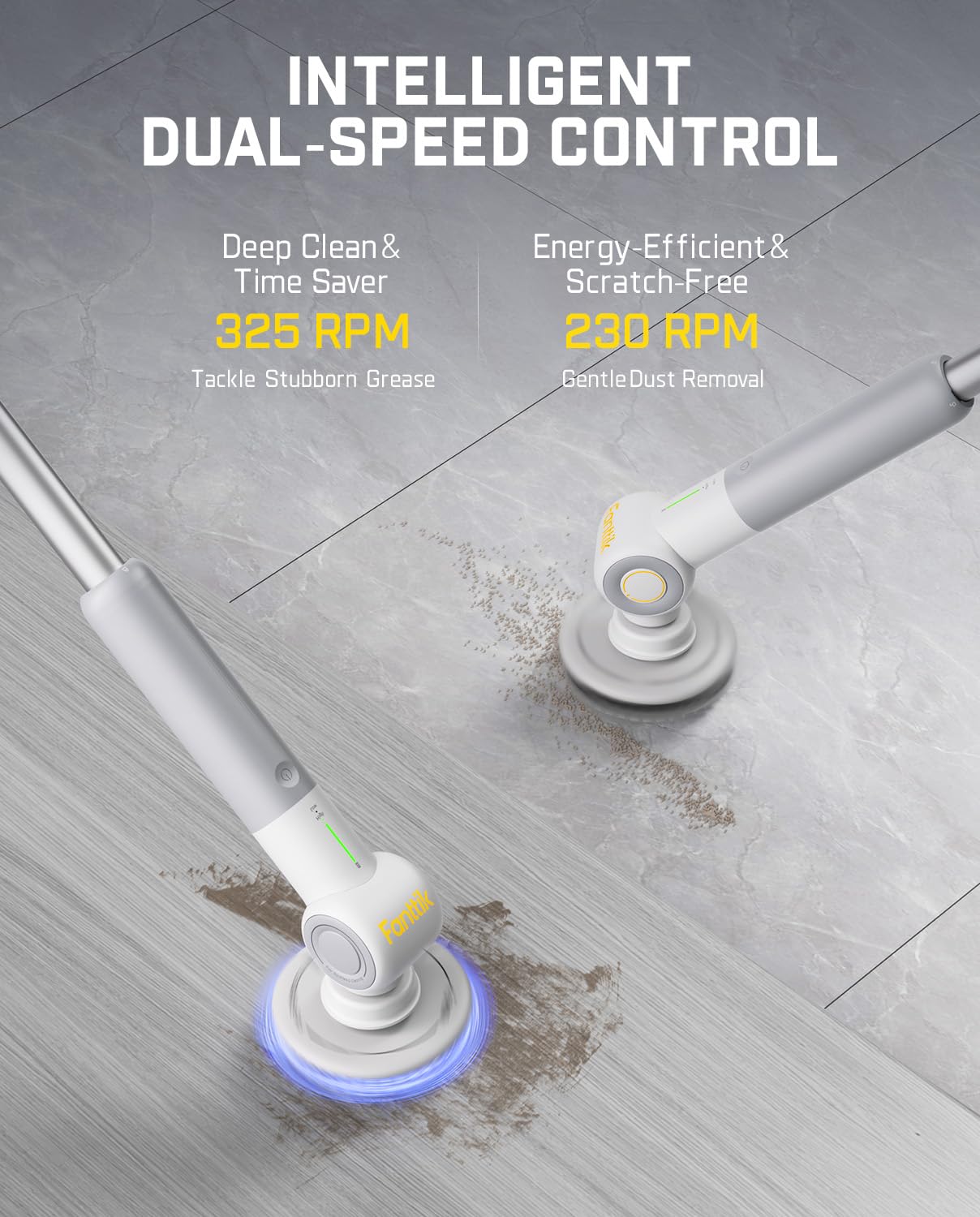 Fanttik Flip G9 Pro Electric Scrubber, VoltiPulse Motor, Dual-Speed Cleaner with 6 Brush Heads, Adjustable Angle & Extendable Handle, IPX7 Waterproof
