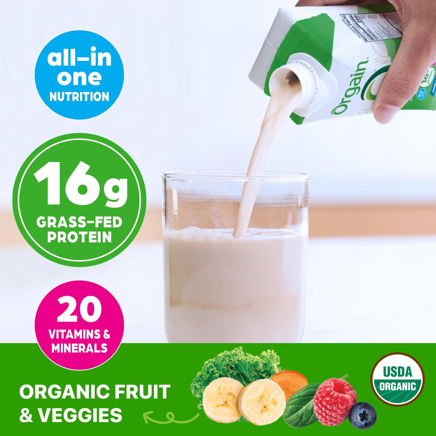 Orgain Organic Nutritional Shake, Vanilla Bean - Meal Replacement, 16g Protein, 20 Vitamins & Minerals, Gluten Free, Soy Free, Kosher, Non-GMO, 11