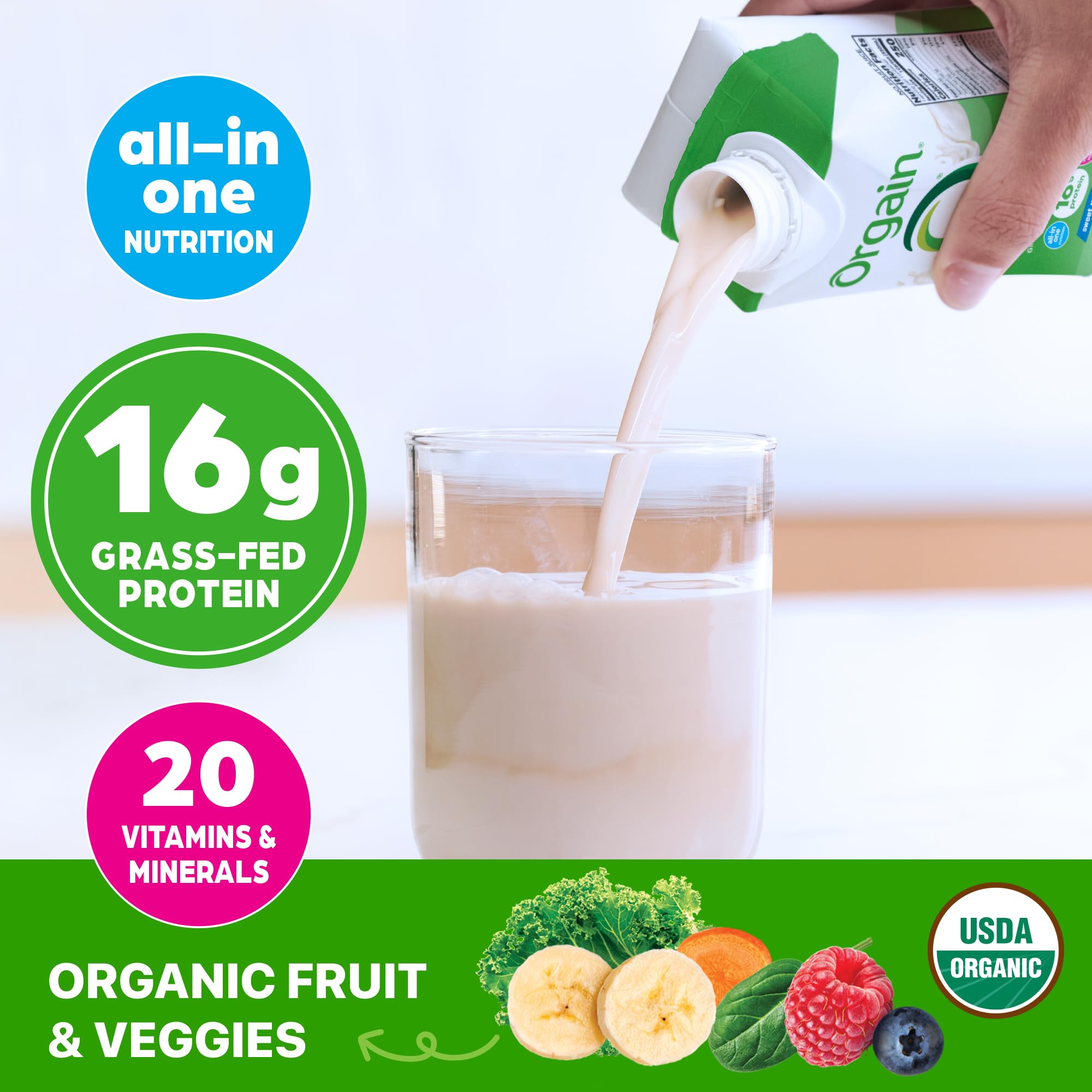 Orgain Organic Nutritional Shake, Vanilla Bean - Meal Replacement, 16g Protein, 20 Vitamins & Minerals, Gluten Free, Soy Free, Kosher, Non-GMO, 11