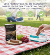 5x Plant Based Keto Choco Bar 8 oz Bundle with Sandwich Box - Dark Chocolate Vegan Snack Bars with Protein Blend and Reusable Food Container