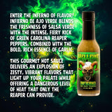 Hellfire Hot Sauce Infierno De Ajo Verde - Garlic Salsa Verde Gourmet Hot Sauce With Green Carolina Reaper Peppers, 5 oz.