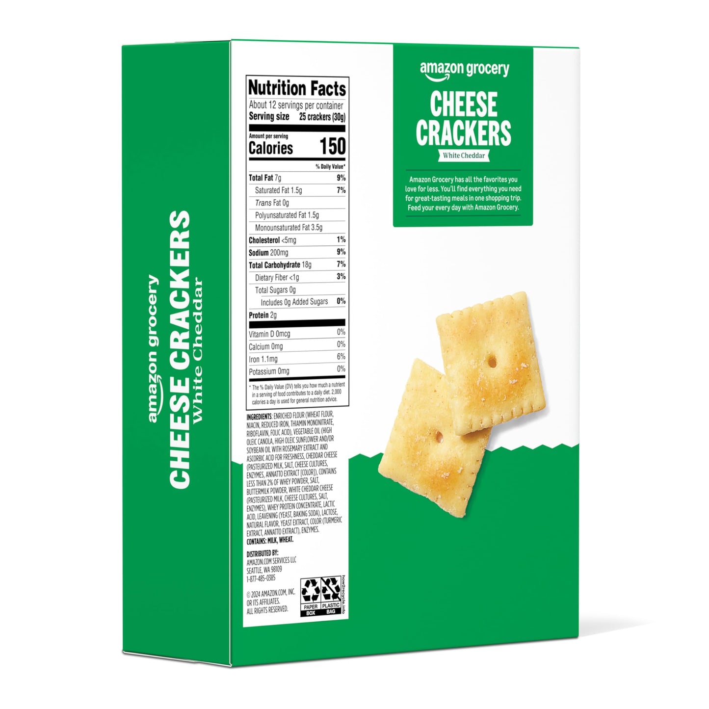 Amazon Brand - Happy Belly White Cheddar Cheese Cracker, 12.4 ounce