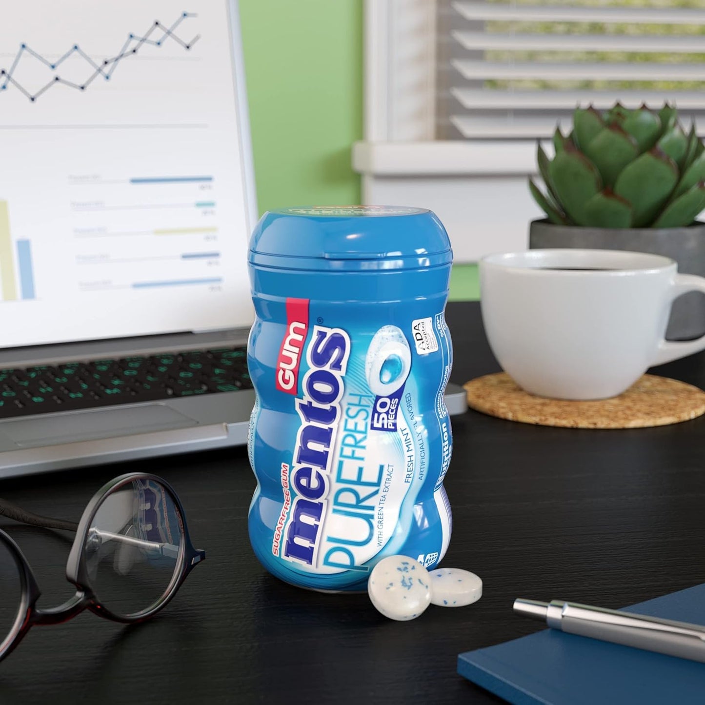 Mentos Pure Fresh Mint Gum 50 PC (Pack of 16)