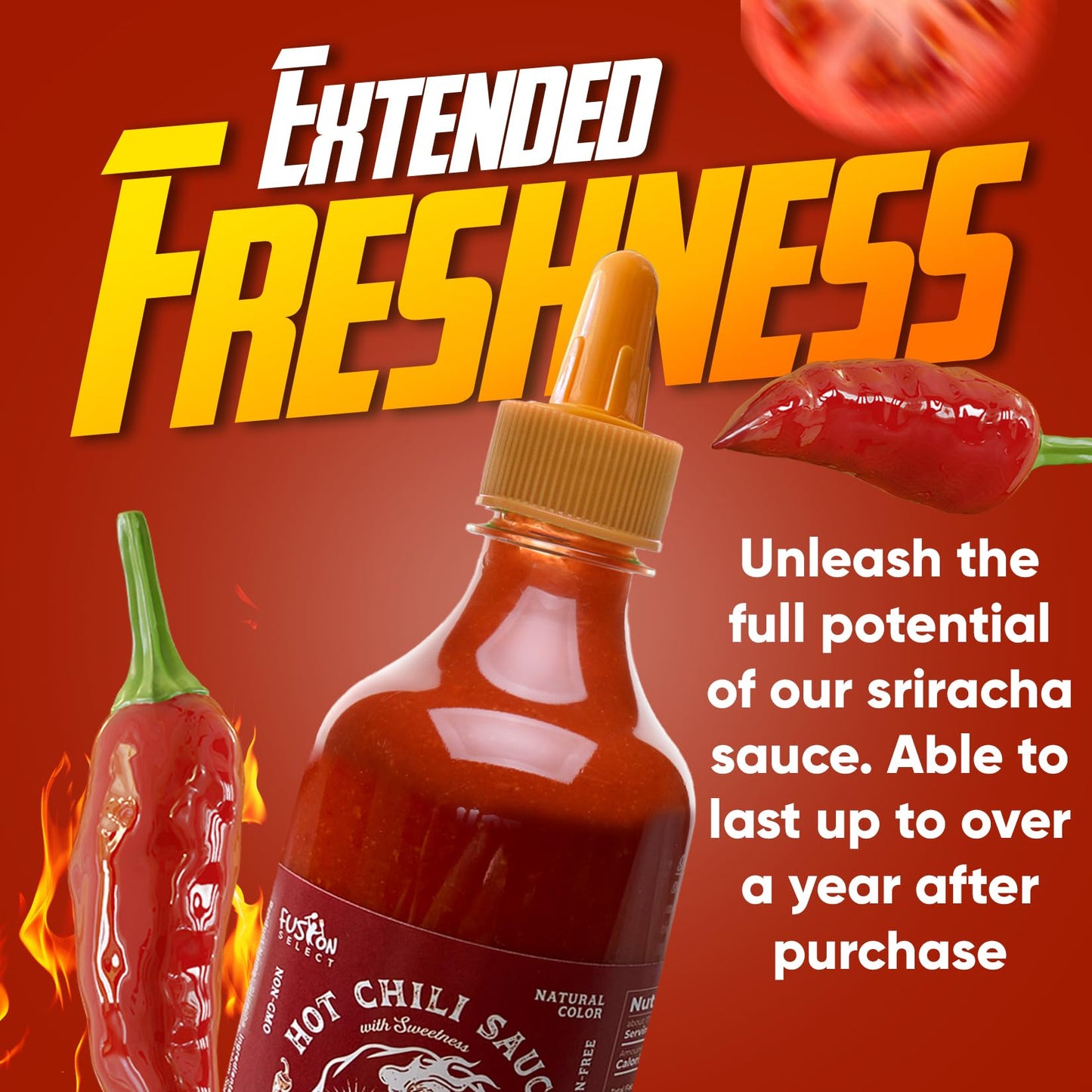 Fusion Select 30 Oz Sriracha Hot Sauce - Gourmet Spicy & Sweet Chili Sauce Seasoning for Cooking, Pizza, Stir Fry, Chicken, Meat, Taco - Made from Sun