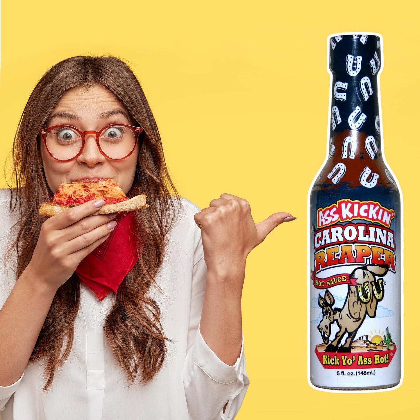 Ass Kickin’ Carolina Reaper Hot Sauce (5 oz) - Extreme Heat Level - Gourmet Super Hot Pepper Sauce for Wings, Tacos & Pizza