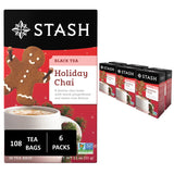 Stash Tea Holiday Chai Tea 18 Count Tea Bags (Pack of 6), Individual Spiced Black Tea Bags for Use in Teapots Mugs or Cups, Brew Hot Tea or Iced Tea