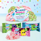 PartyPuffs Cotton Candy Variety Pack with Tutti Frutti Popping Candy - 12 Individually Wrapped .5oz Bags - Watermelon & Green Apple Flavors - Fun
