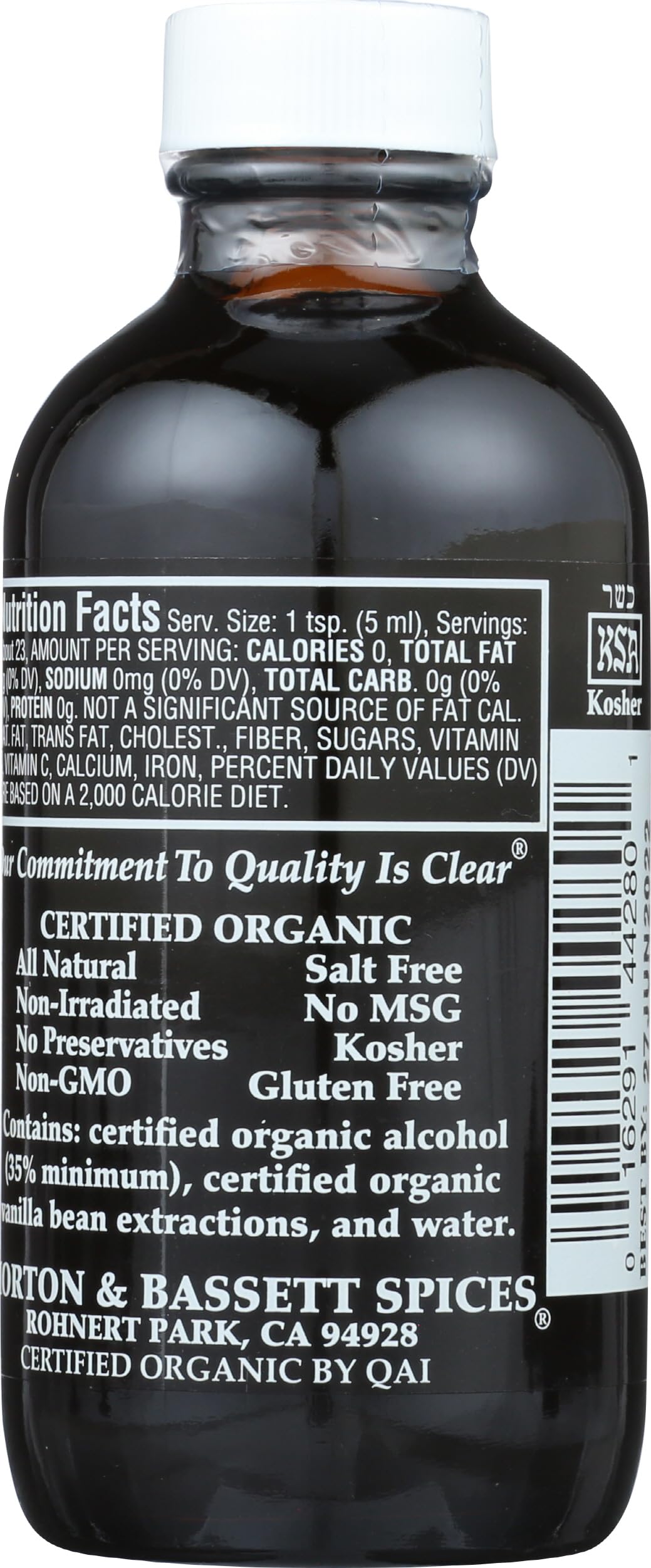 Morton & Bassett Organic Pure Vanilla Extract | Premium Bourbon Vanilla for Baking & Beverages | Gluten Free, Salt Free, Non-GMO | 4 fl oz Bottle