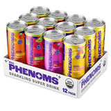 All Phenoms Sparkling Organic Prebiotic & Probiotic Drink - Adaptogen Mushroom Blend (Lions Mane & Reishi), L-Theanine, Caffeine, Fiber, B12, C, Zinc