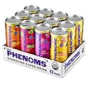 All Phenoms Sparkling Organic Prebiotic & Probiotic Drink - Adaptogen Mushroom Blend (Lions Mane & Reishi), L-Theanine, Caffeine, Fiber, B12, C, Zinc