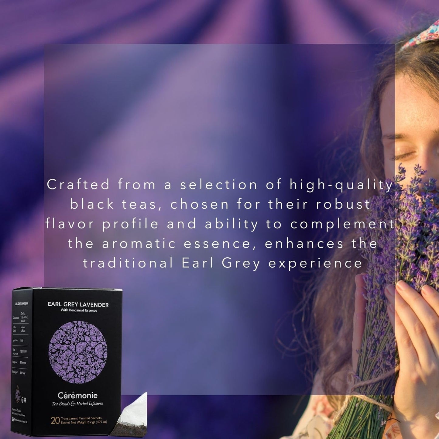 Ceremonie Earl Grey Lavender Tea - Rich Black Tea Infused With Touch of Lavender & Bergamot Essence - Gentle, Light-Bodied, Kosher & Aromatic
