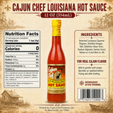 Cajun Chef Louisiana Hot Sauce 12 oz, Cajun Cayenne Pepper Sauce with Mild Heat, Louisiana Style Hot Sauce for Gumbo, Seafood, Soups, Wings, Pizza