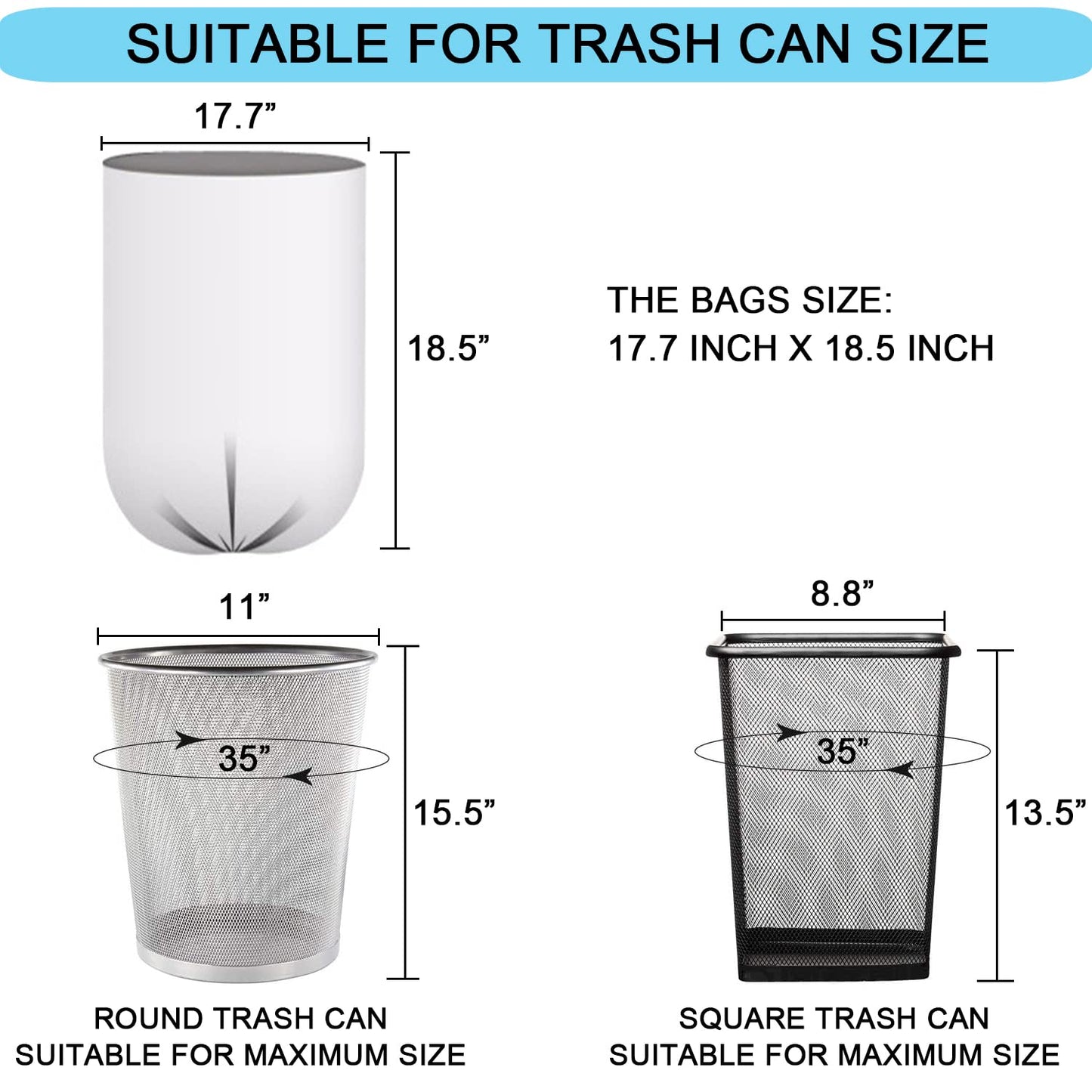 2 Gallon Small Plastic Trash Bags, 7.5 Liters Clear Wastebasket Liners Garbage Bags for Home, Office, Bathroom, 100 Counts