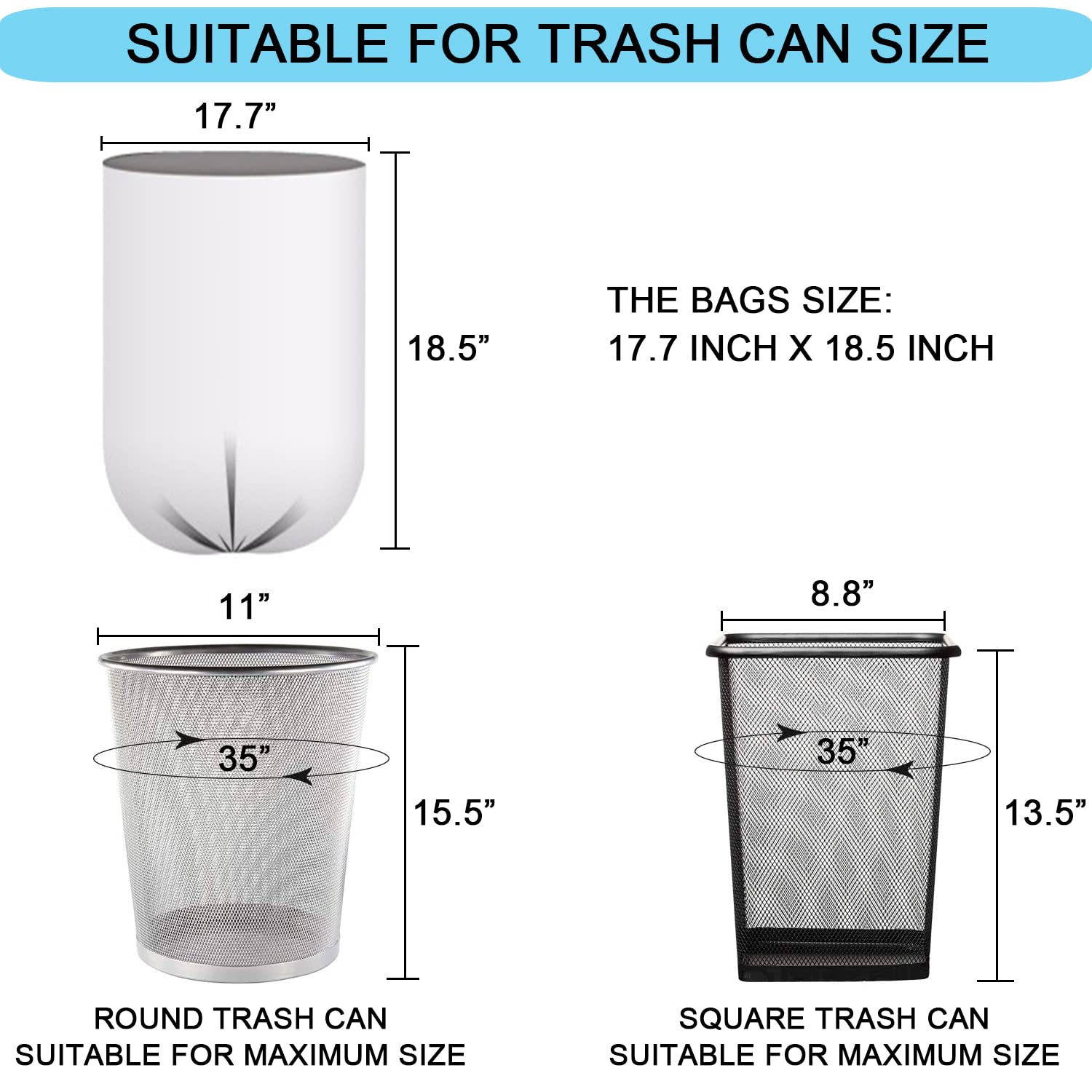 2 Gallon Small Plastic Trash Bags, 7.5 Liters Clear Wastebasket Liners Garbage Bags for Home, Office, Bathroom, 100 Counts
