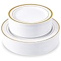 JollyPack 100 Piece Disposable Gold Plastic Party Plates, Including 50 10 Inch Dinner Plates and 50 7 Inch for Dessert, Great for Parties, Weddings