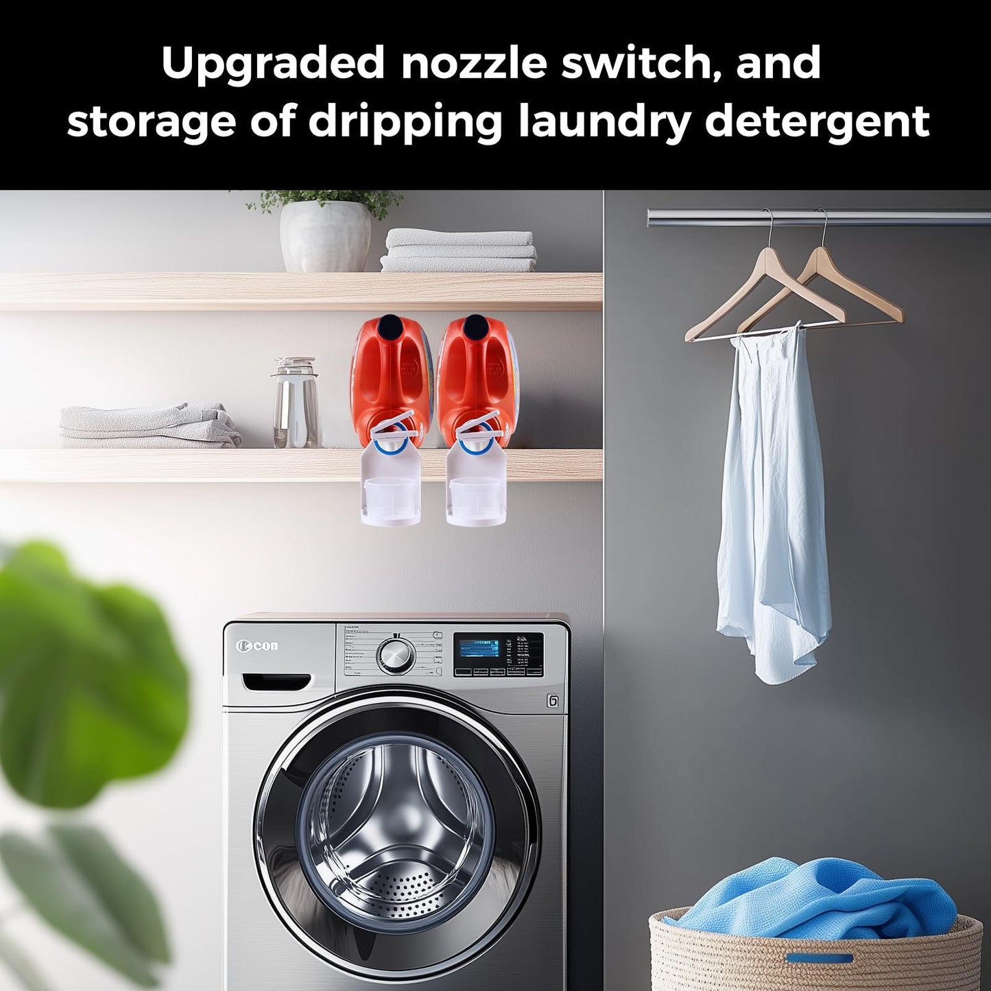 KERZEAT Laundry Detergent Dispenser Cup Holder & Nozzle Force-Saving Switch, Drip Catcher, Soap Dispenser, Room Organization and Storage