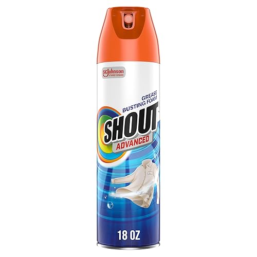 Shout Advanced Grease Busting Foam, Laundry Stain Remover, Oil and Grease Stain Remover for Clothes Laundry; Works on motor oil, bike grease, cooking