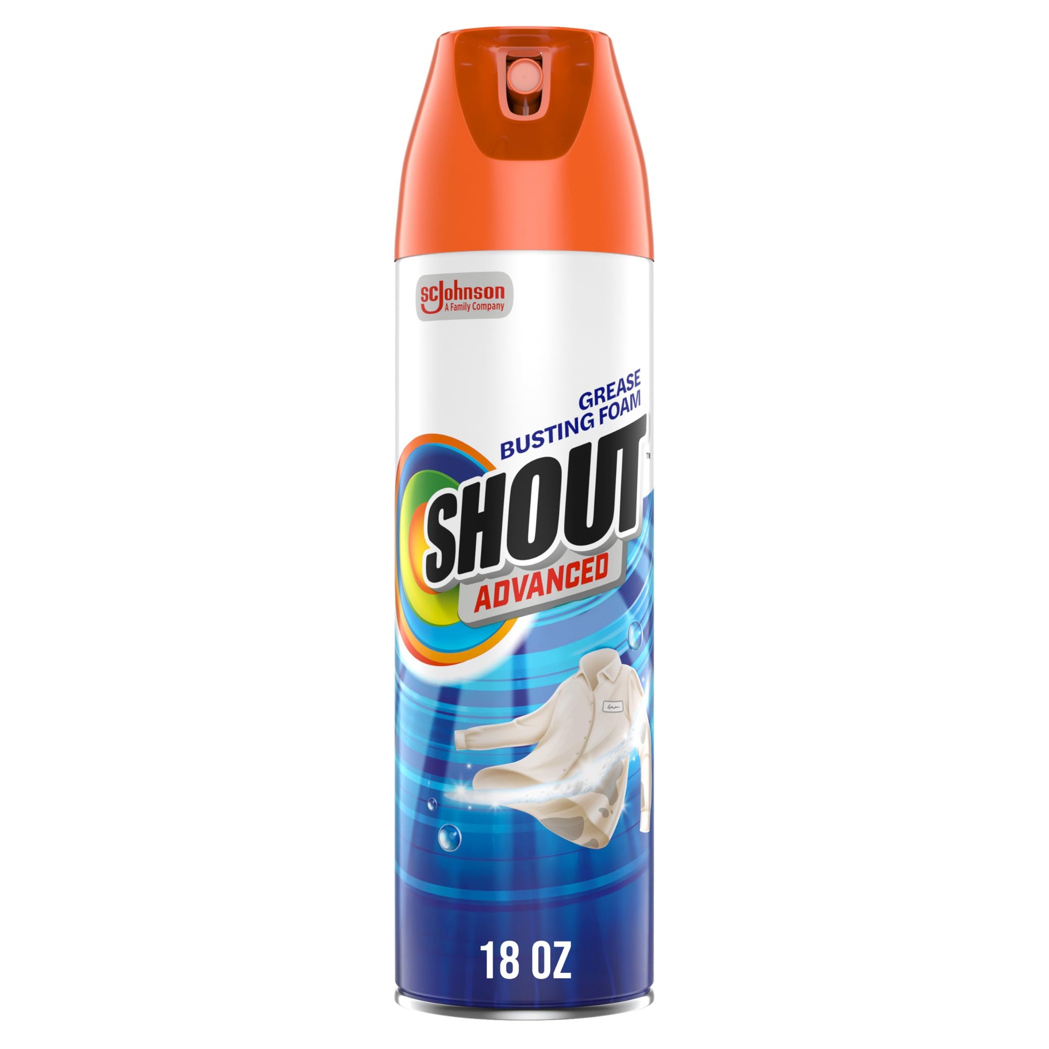 Shout Advanced Grease Busting Foam, Laundry Stain Remover, Oil and Grease Stain Remover for Clothes Laundry; Works on motor oil, bike grease, cooking