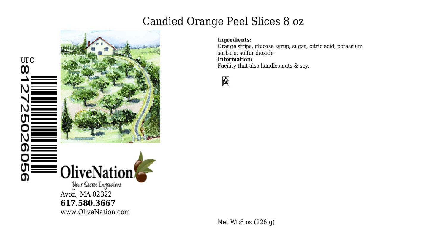 OliveNation Candied Orange Peel Slices, Sweet and Tangy for Baking, Cooking, Snacking - 8 ounces